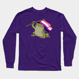 Genderfluid Pride Flag-Holding Frog Long Sleeve T-Shirt